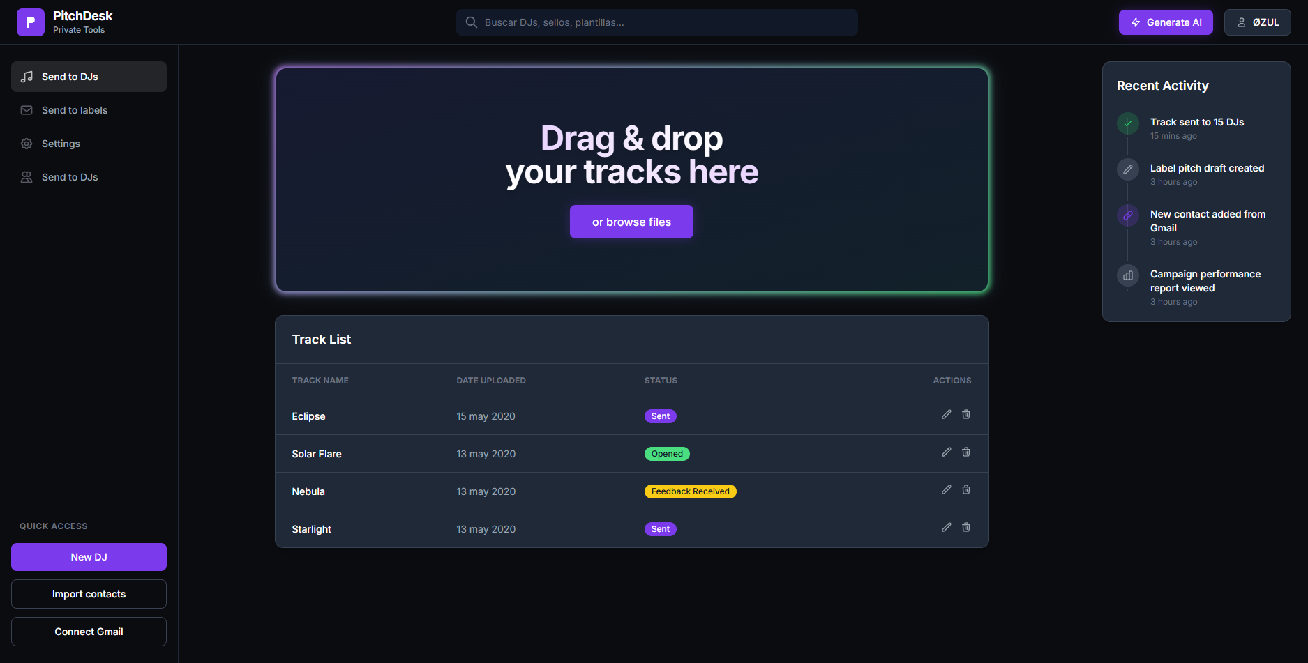 PitchDesk Dashboard
